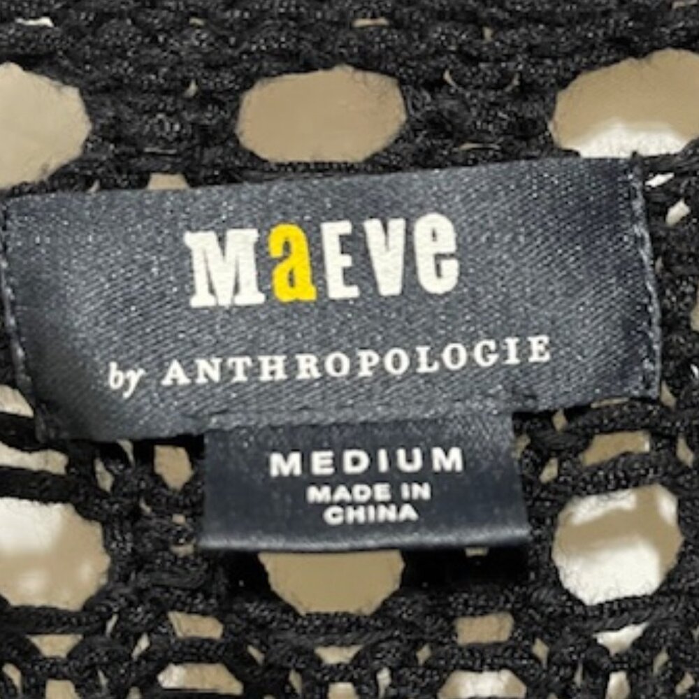 Maeve Anthropologie Medium Layered Crochet Pleated Black and White Sweater - Picture 4 of 7